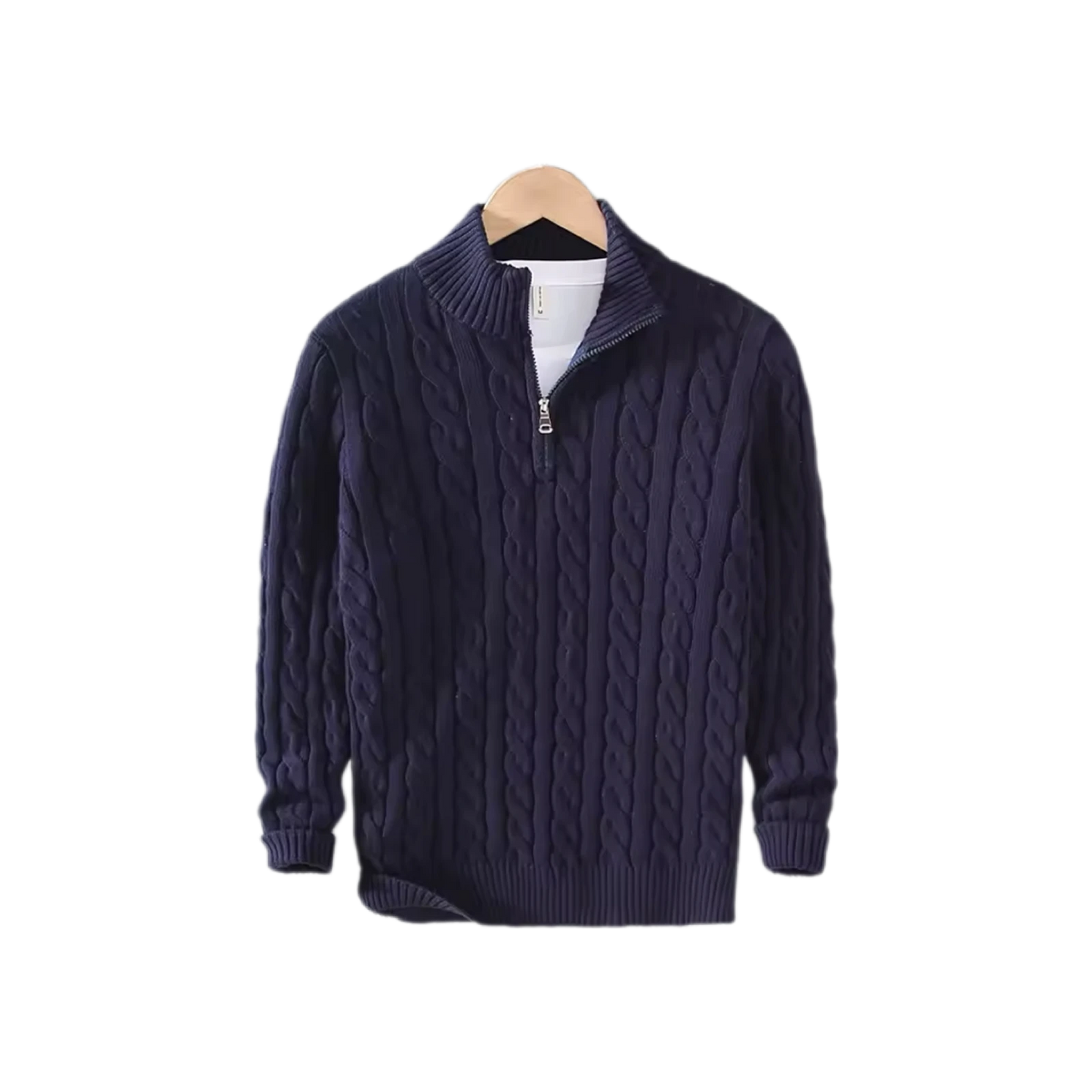 Navy Half-Zip Cable Knit Sweater