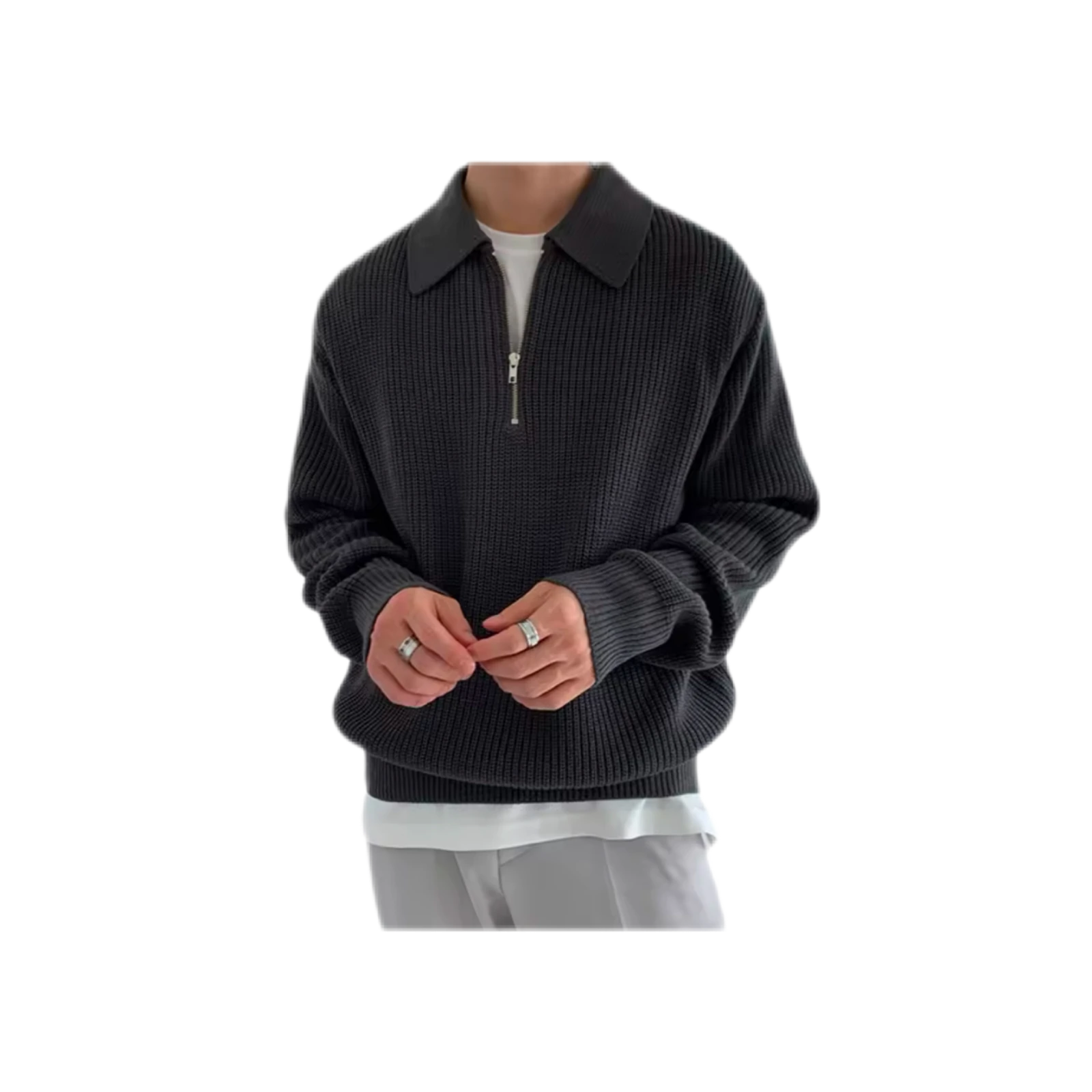 Casual Knit Half-Zip Sweater - Main Image