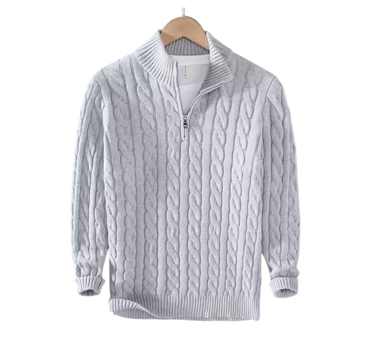 Grey Half-Zip Cable Knit Sweater