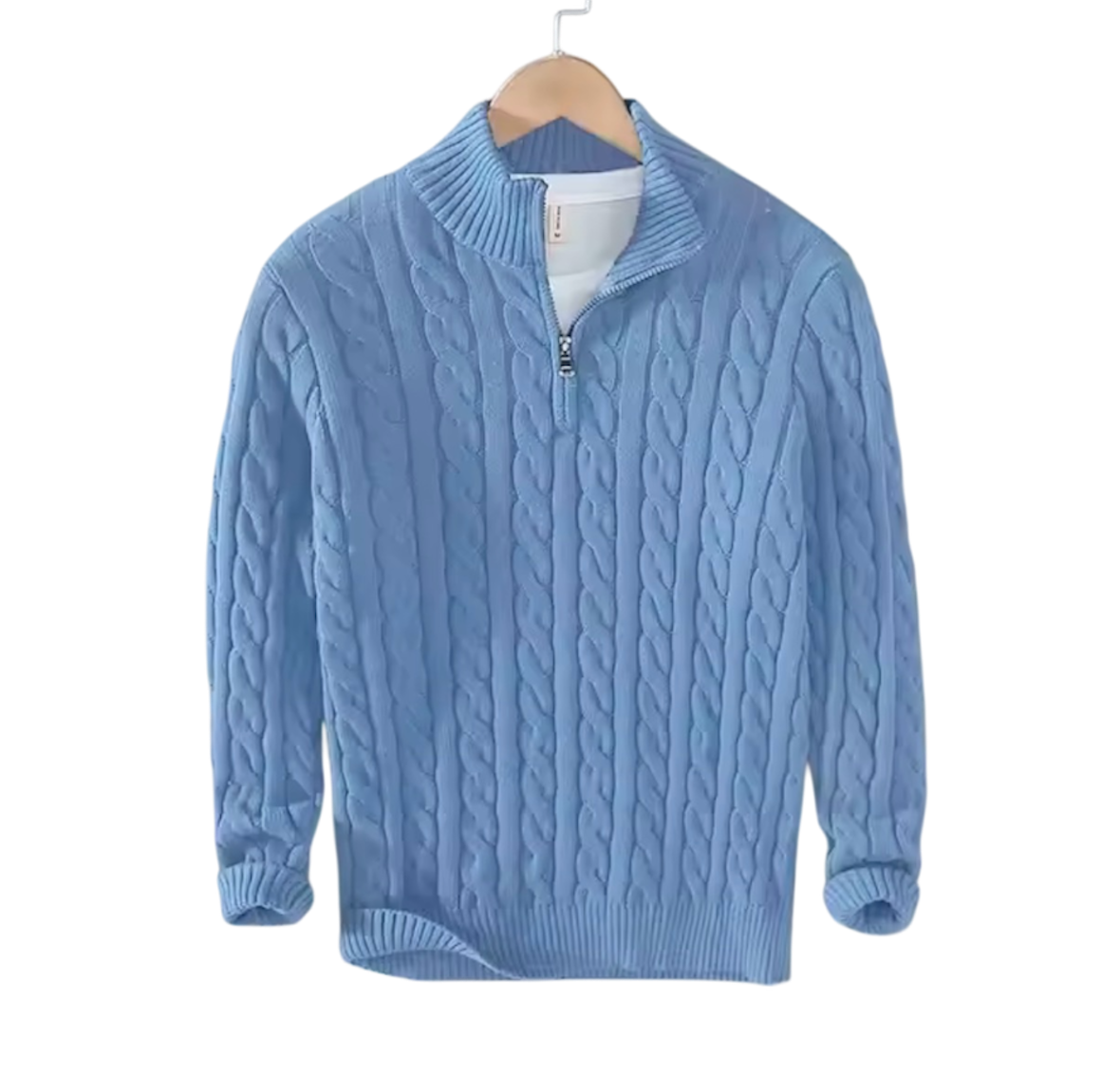 Light Blue Half-Zip Cable Knit Sweater