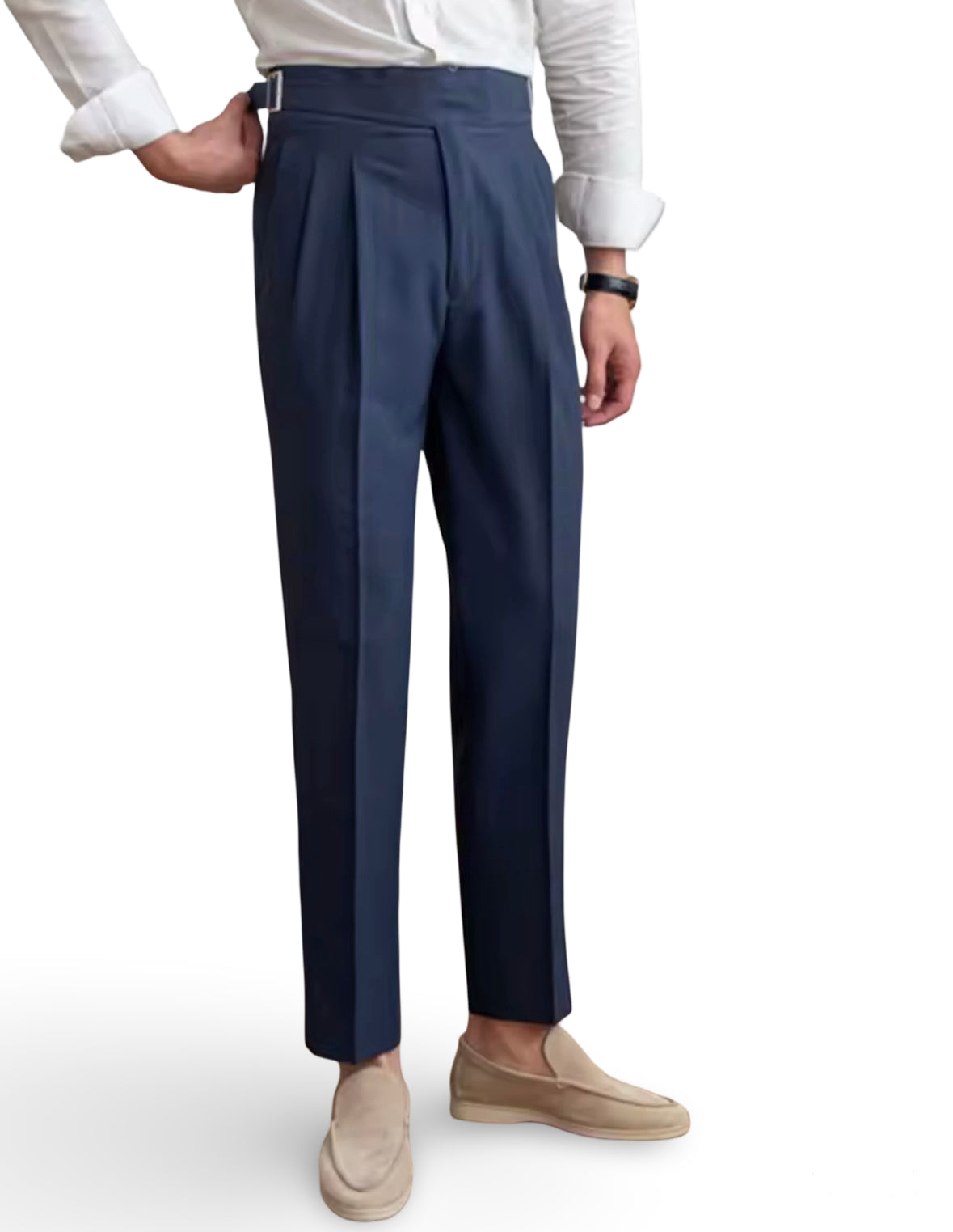Navy Pleated Trousers