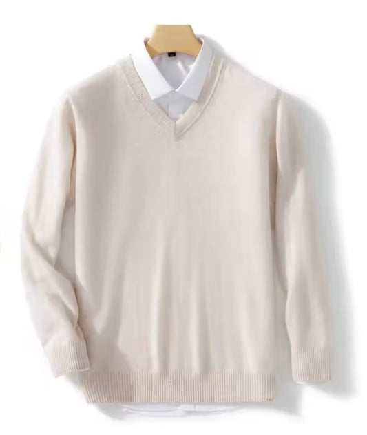 Beige V-Neck Sweater
