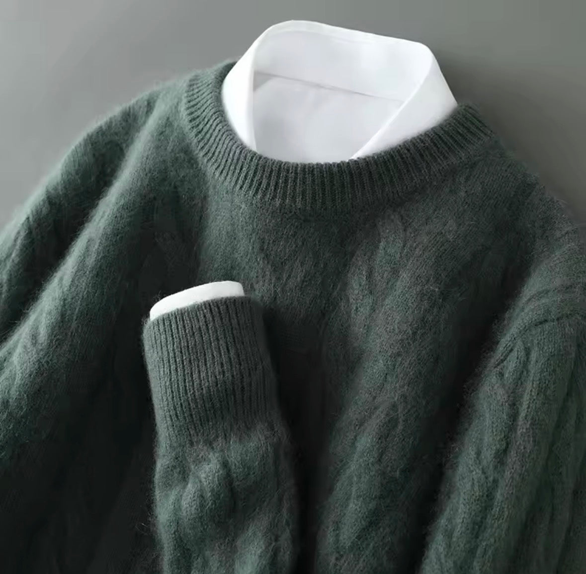 Cable-Knit Sweater Olive Green