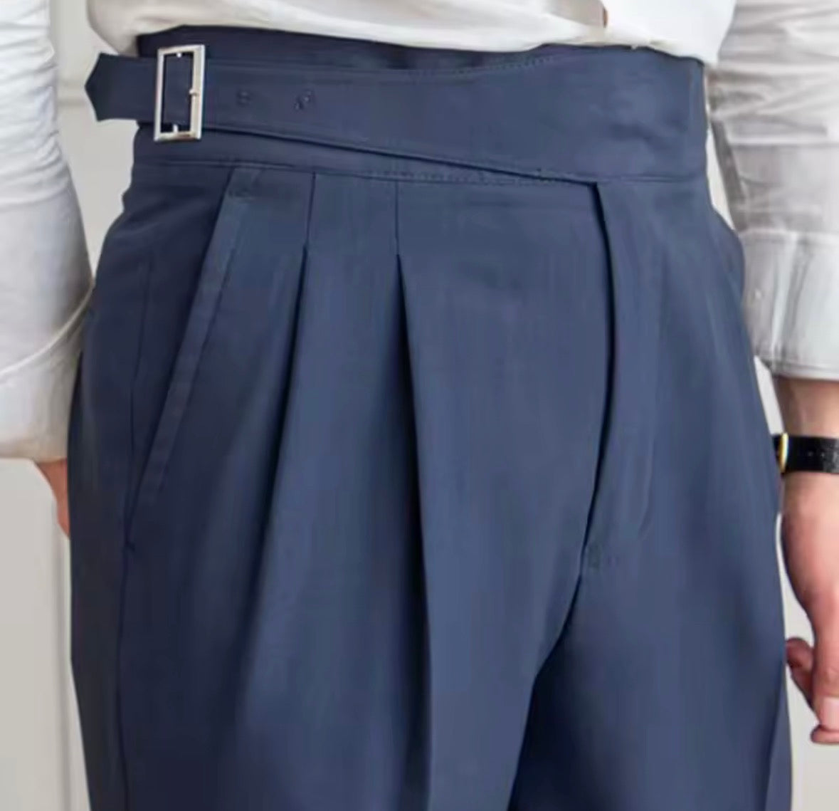 Navy Pleated Trousers