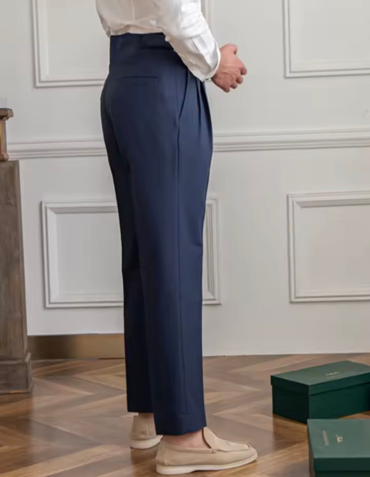 Navy Pleated Trousers
