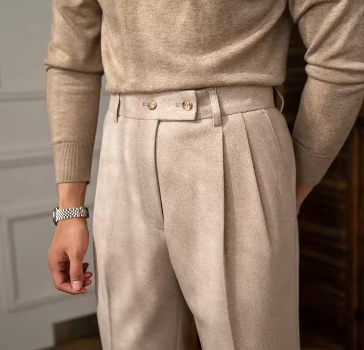 Beige Pleated Trousers