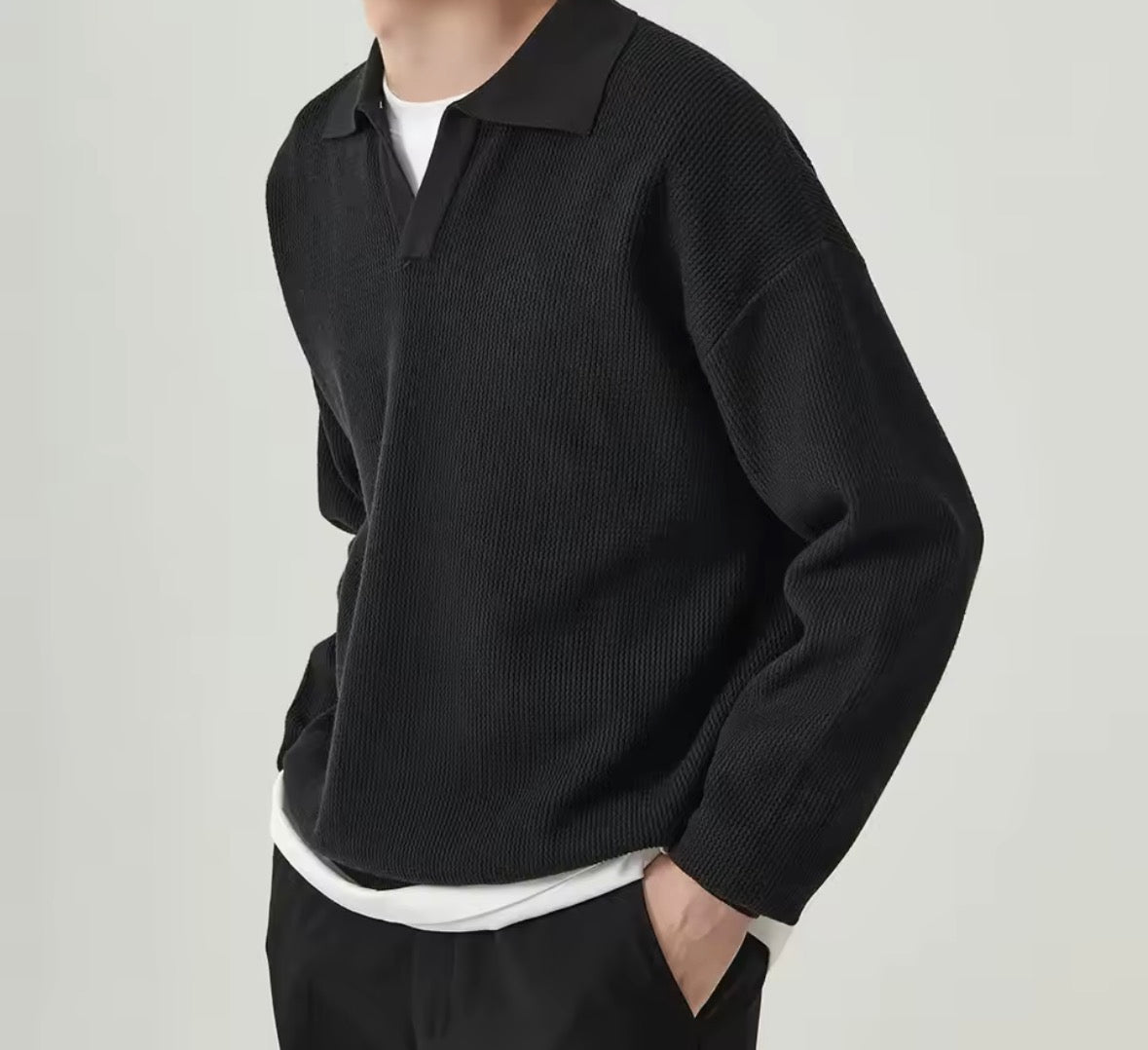 Black Long Sleeve Polo