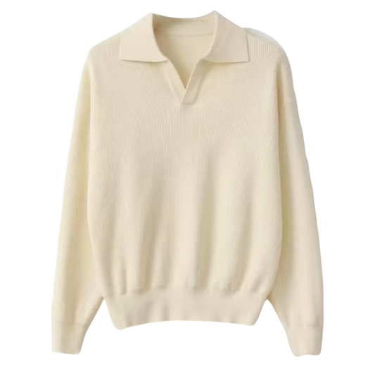 Cream beige Long Sleeve Polo