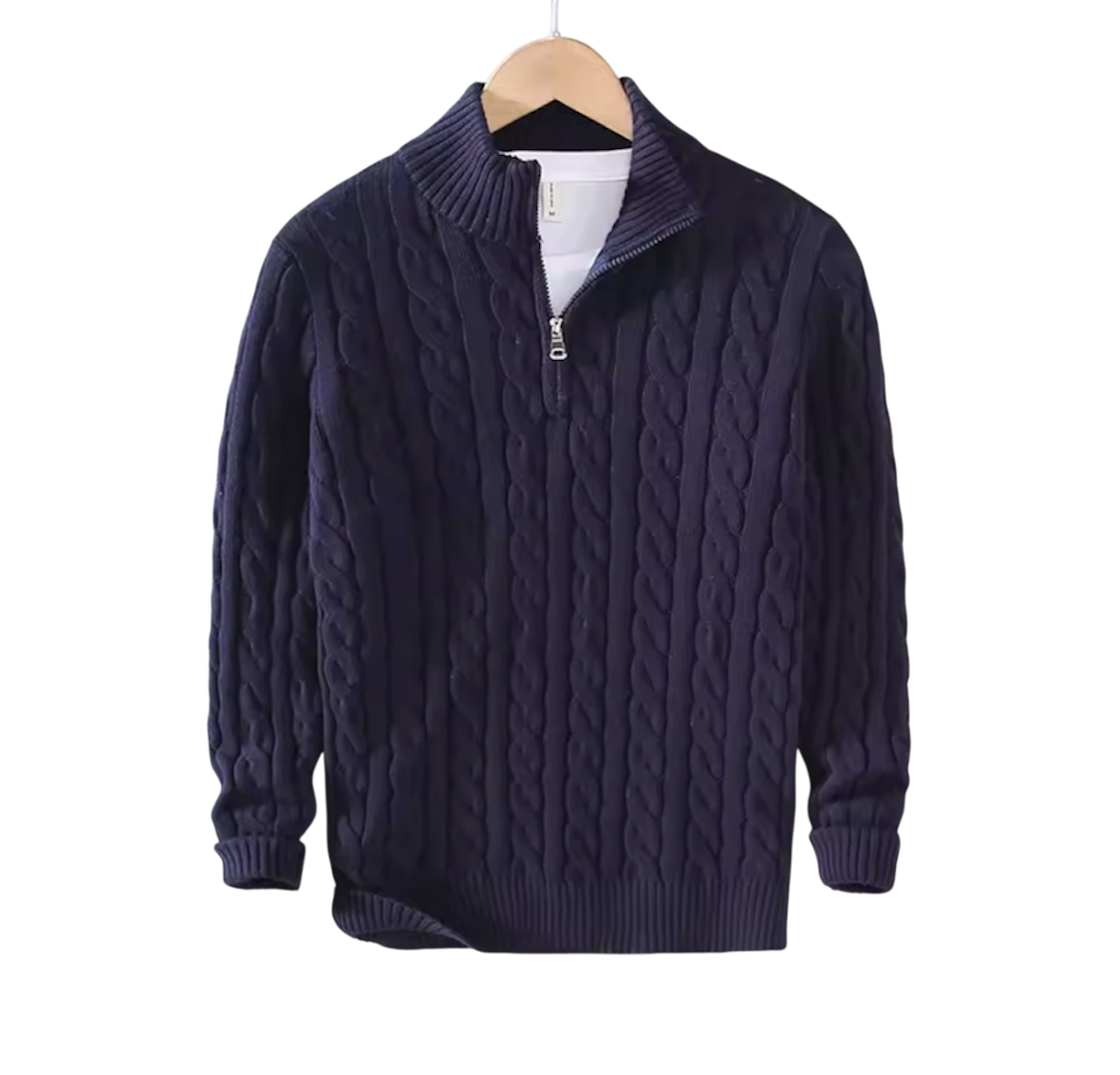 Navy Half-Zip Cable Knit Sweater