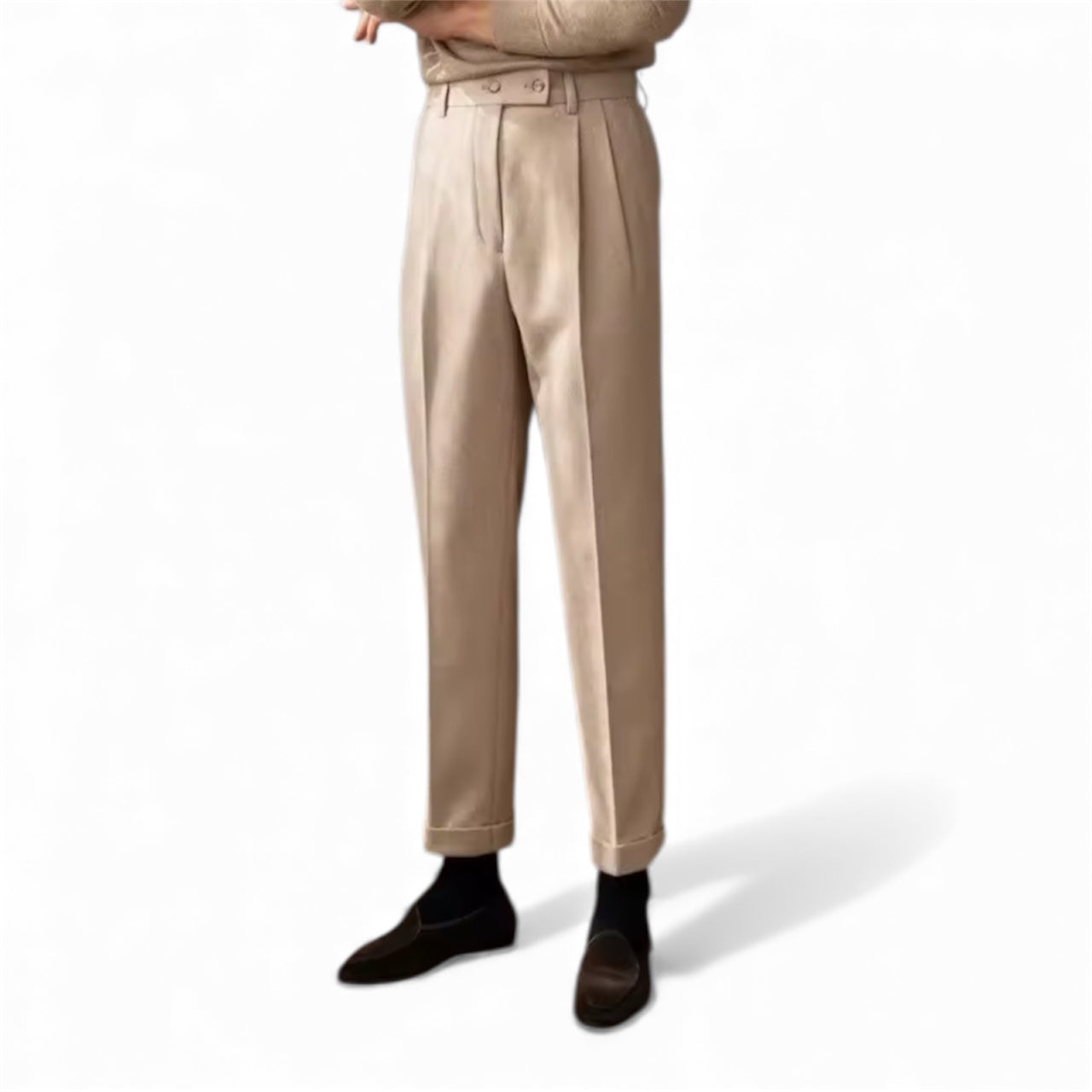 Beige Pleated Trousers